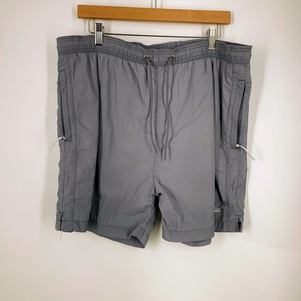 Kith Grey Nylon Active‎ Shorts Mens Elastic Drawstring Waist Zip Pockets Logo